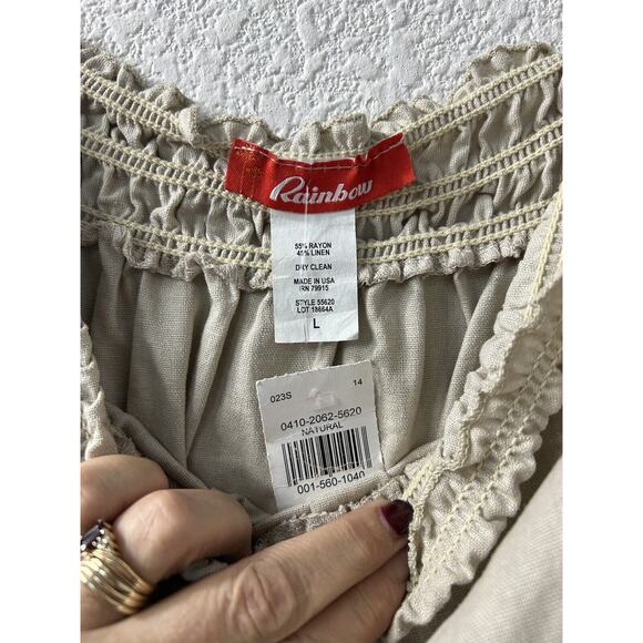 Rainbow Womens Linen Blend Jumpsuit Size‎ Large Beige Sleeveless Pockets NWT - Picture 7 of 9